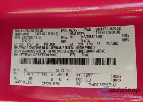 2015 Ford F-150 Xlt from USA, damaged, VIN 1FTEW1CF8FFB91960